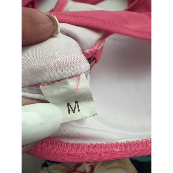 Floral High Waist Bikini Set Pink Halter Criss Cross Swimsuit - Picture 4 of 4